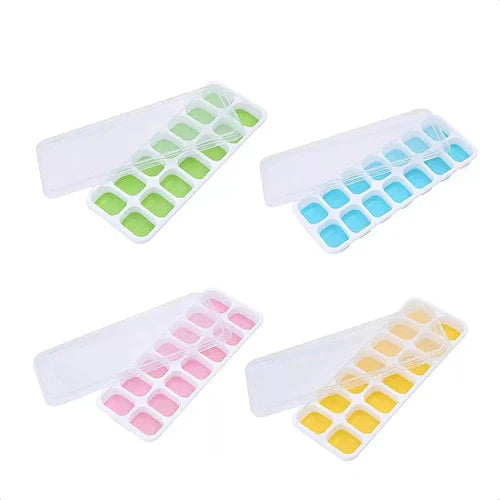Kit 2 Formas de Gelo em Silicone com Tampa Rígida Flexível