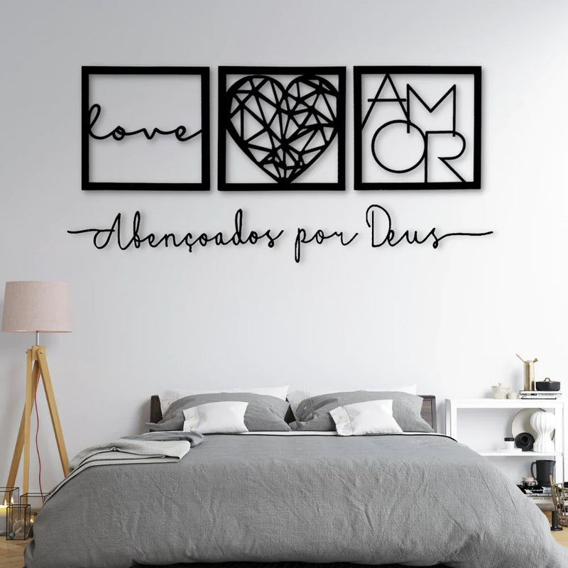 Quadros Decorativos em MDF Preto Fosco para Sala, Quarto ou Escritório | Kit Moderno e Sofisticado