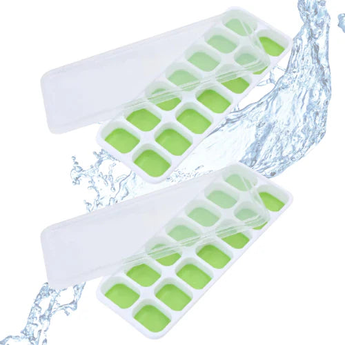 Kit 2 Formas de Gelo em Silicone com Tampa Rígida Flexível