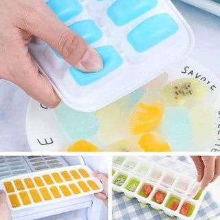Kit 2 Formas de Gelo em Silicone com Tampa Rígida Flexível