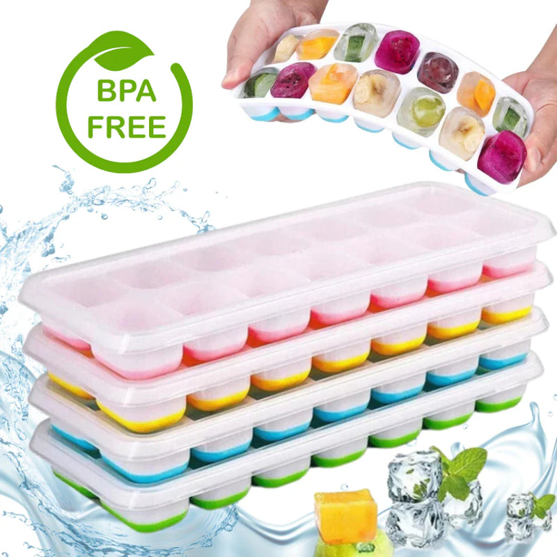 Kit 2 Formas de Gelo em Silicone com Tampa Rígida Flexível