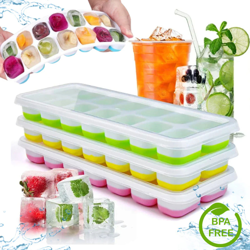 Kit 2 Formas de Gelo em Silicone com Tampa Rígida Flexível