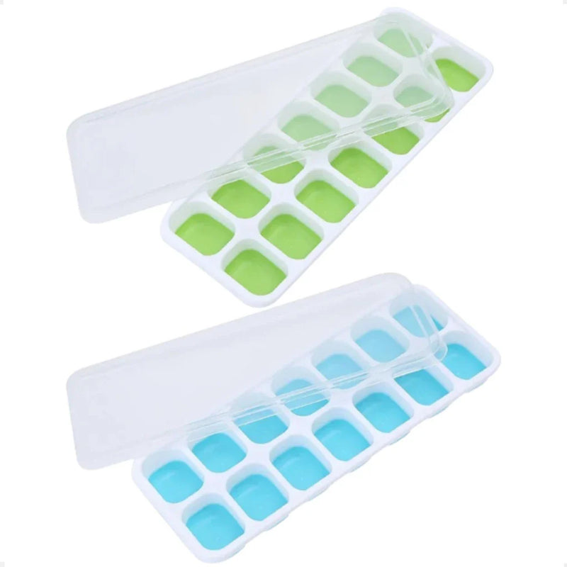 Kit 2 Formas de Gelo em Silicone com Tampa Rígida Flexível