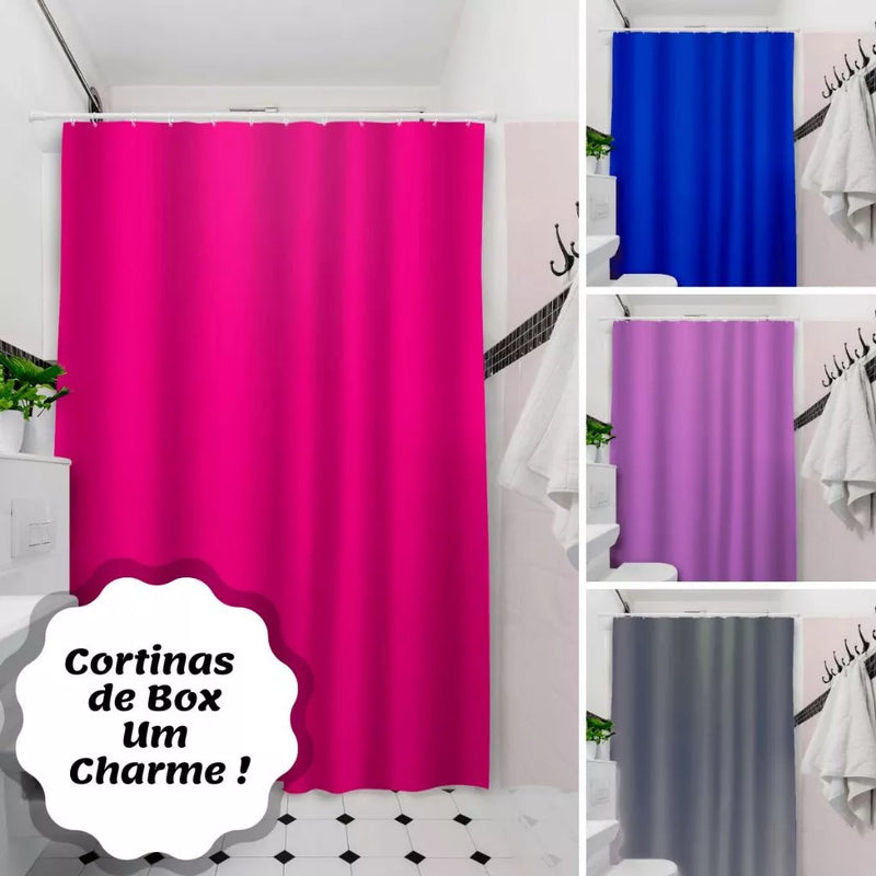 Cortina Box Lisa em PVC para Banheiro Anti Mofo com Ganchos