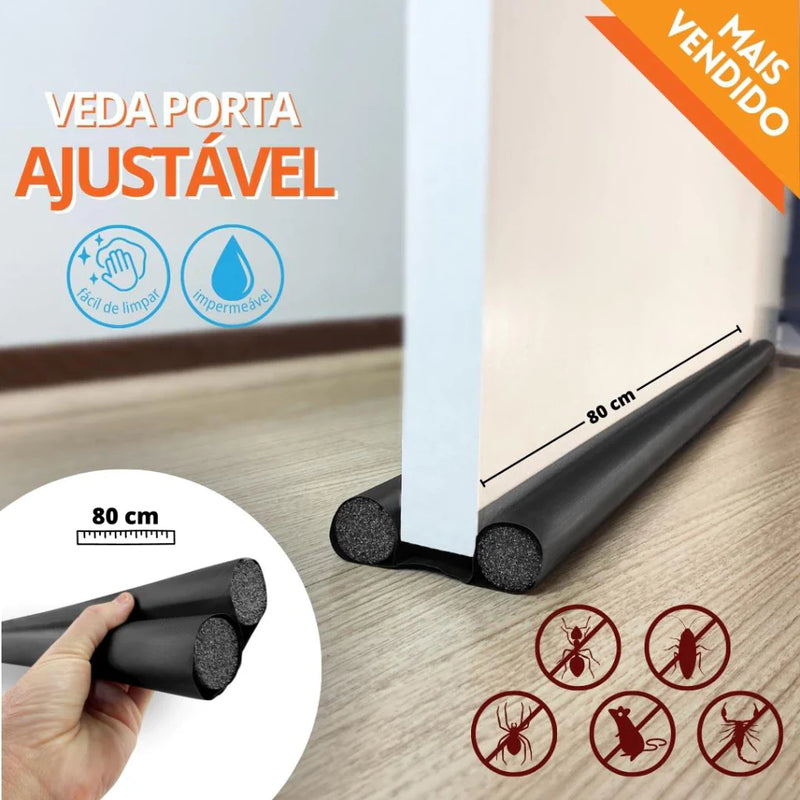 Protetor de Porta Rolinho Impermeável Sem Costura – Ideal para Isolar Poeira, Barulho e Corrente de Ar | Cor Preta