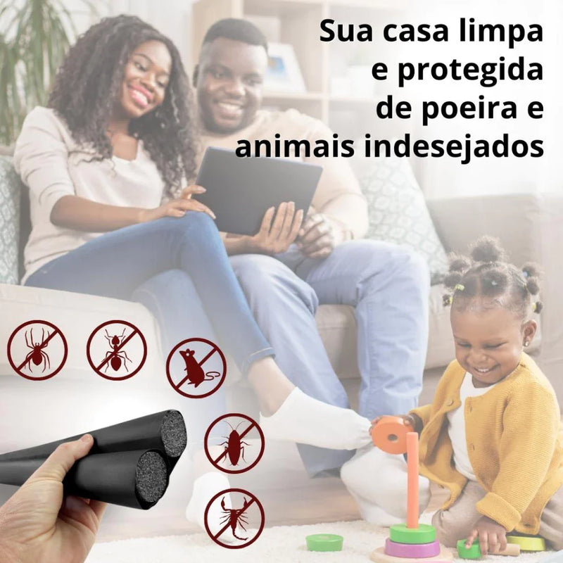 Protetor de Porta Rolinho Impermeável Sem Costura – Ideal para Isolar Poeira, Barulho e Corrente de Ar | Cor Preta