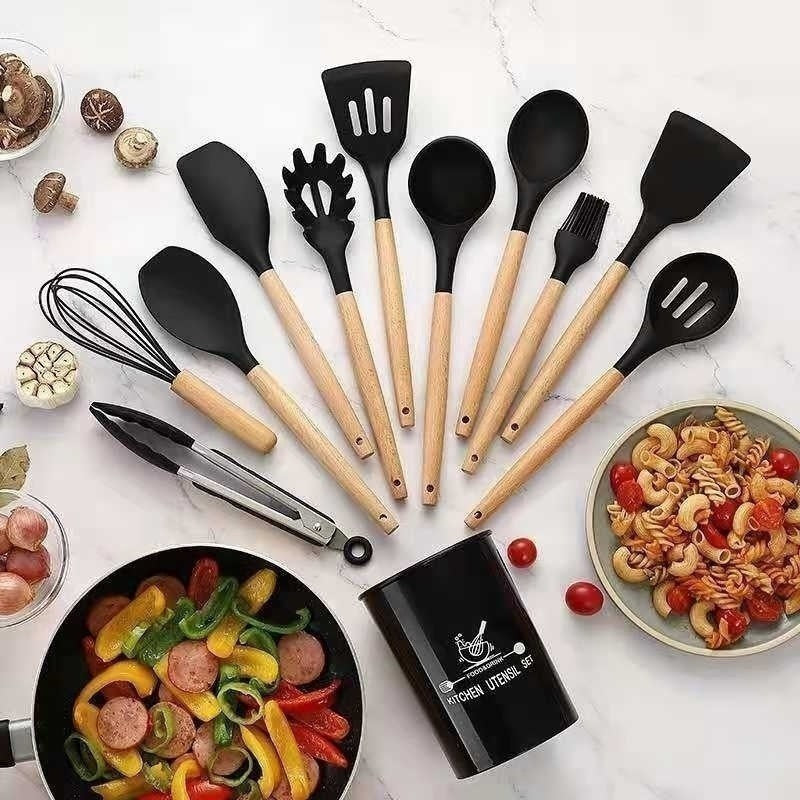 Kit 12 Utensílios de Cozinha em Silicone com Suporte | Resistente ao Calor, Ideal para Cozinhar com Segurança