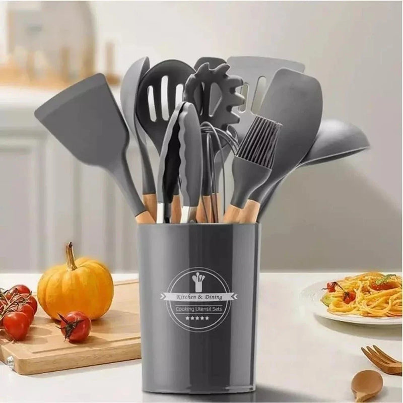 Kit 12 Utensílios de Cozinha em Silicone com Suporte | Resistente ao Calor, Ideal para Cozinhar com Segurança