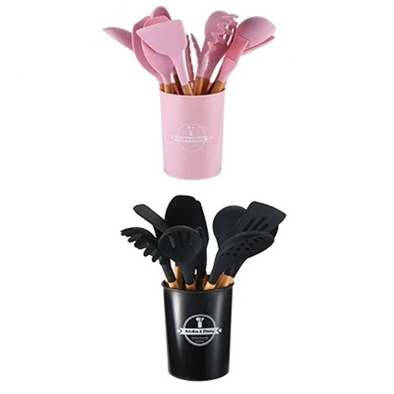 Kit 12 Utensílios de Cozinha em Silicone com Suporte | Resistente ao Calor, Ideal para Cozinhar com Segurança