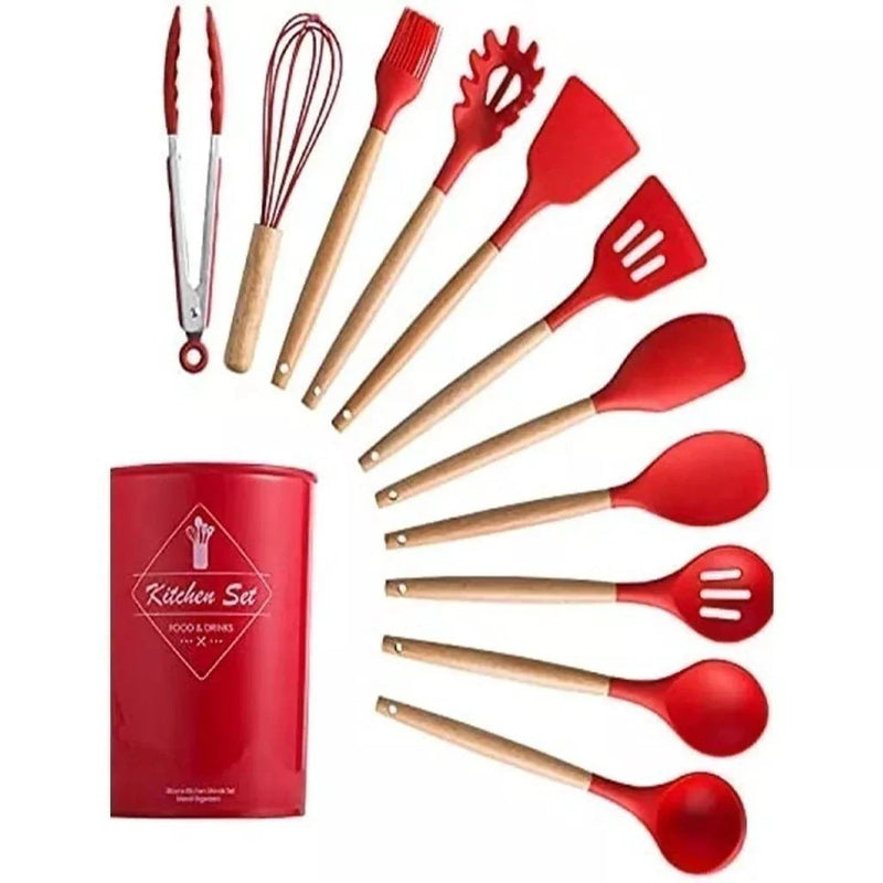 Kit 12 Utensílios de Cozinha em Silicone com Suporte | Resistente ao Calor, Ideal para Cozinhar com Segurança