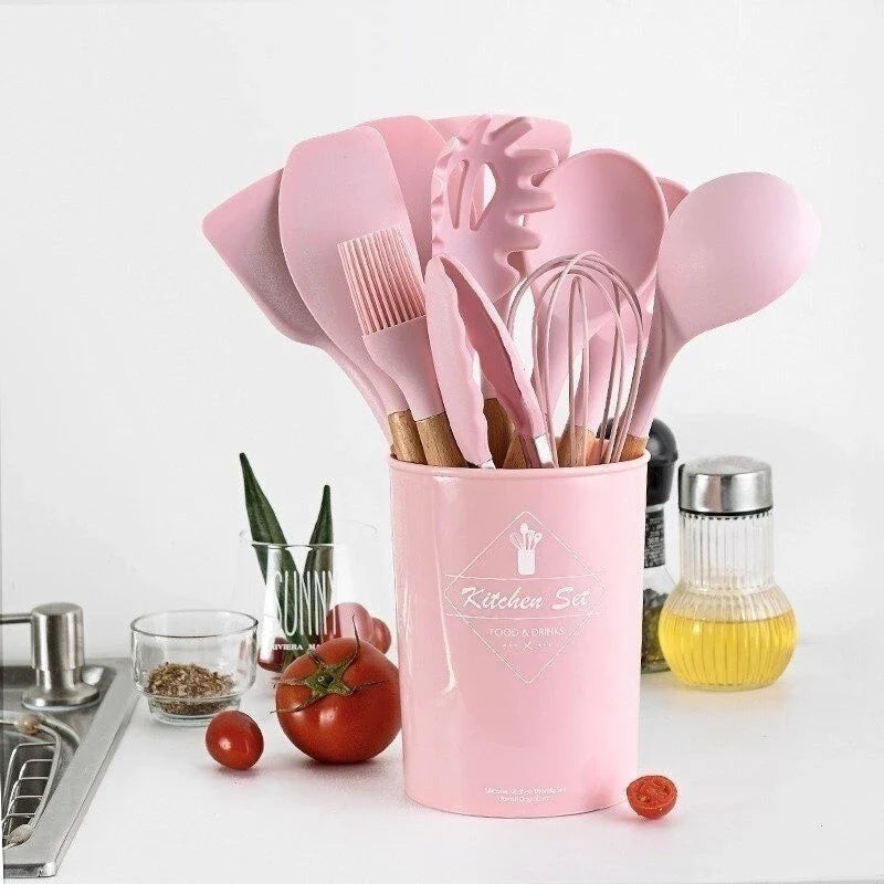 Kit 12 Utensílios de Cozinha em Silicone com Suporte | Resistente ao Calor, Ideal para Cozinhar com Segurança